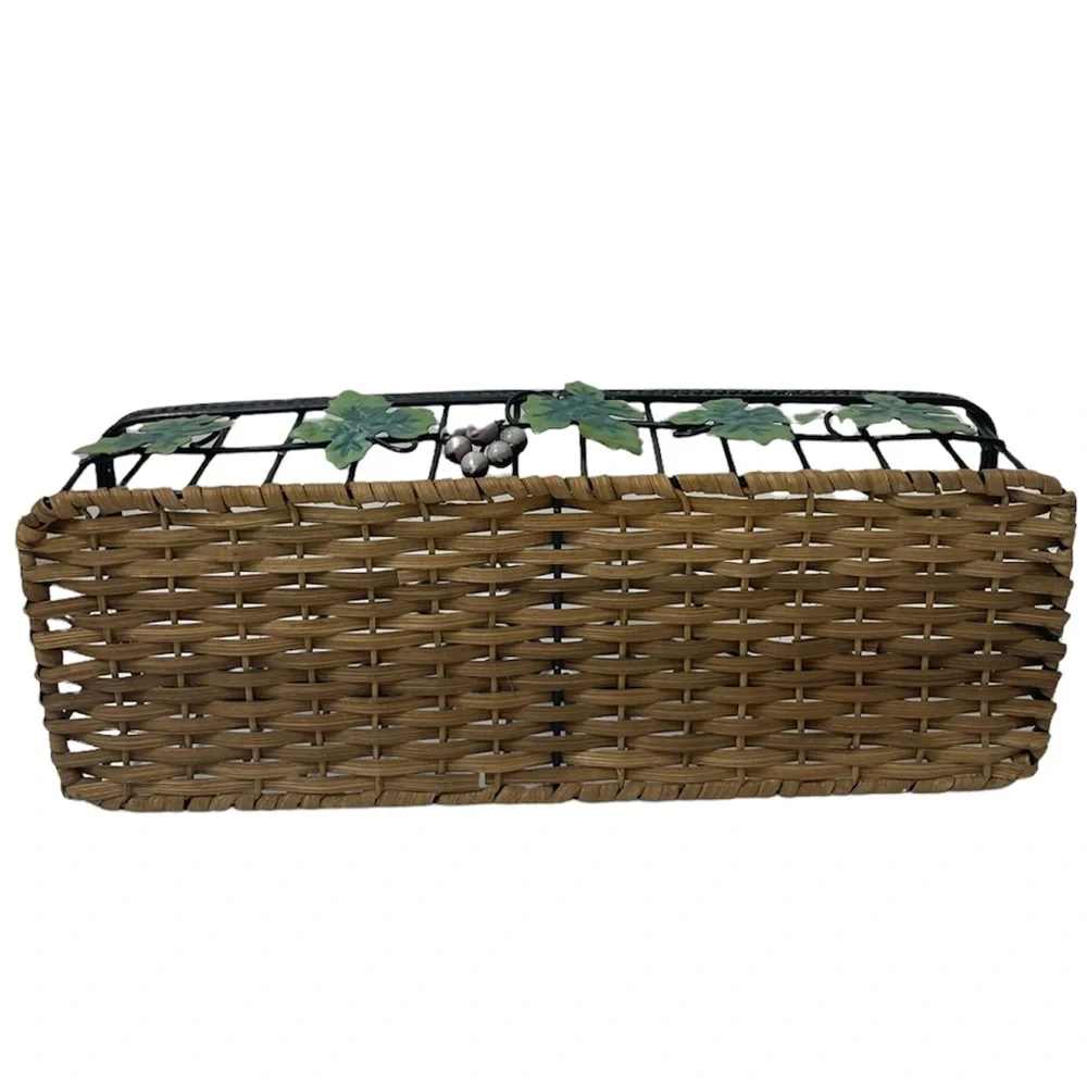 Vintage Basket Hand Crafted Wire Wicker Wall Organizer Hanging or Tabletop Decor